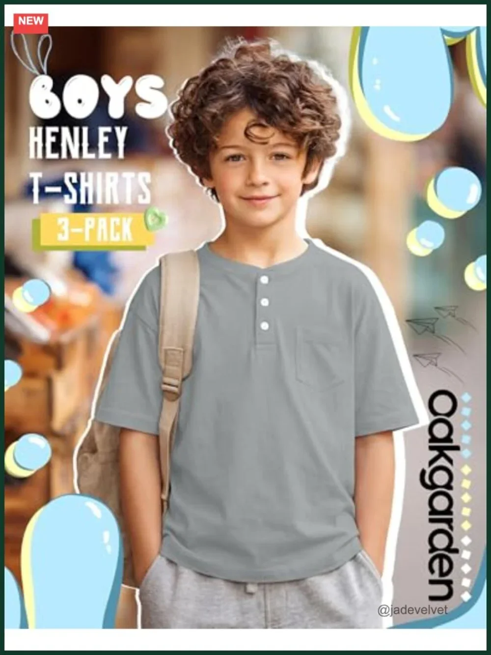 Boys 3-Pack Henley Short Sleeve Tees Oversized Cotton Blend Button Front